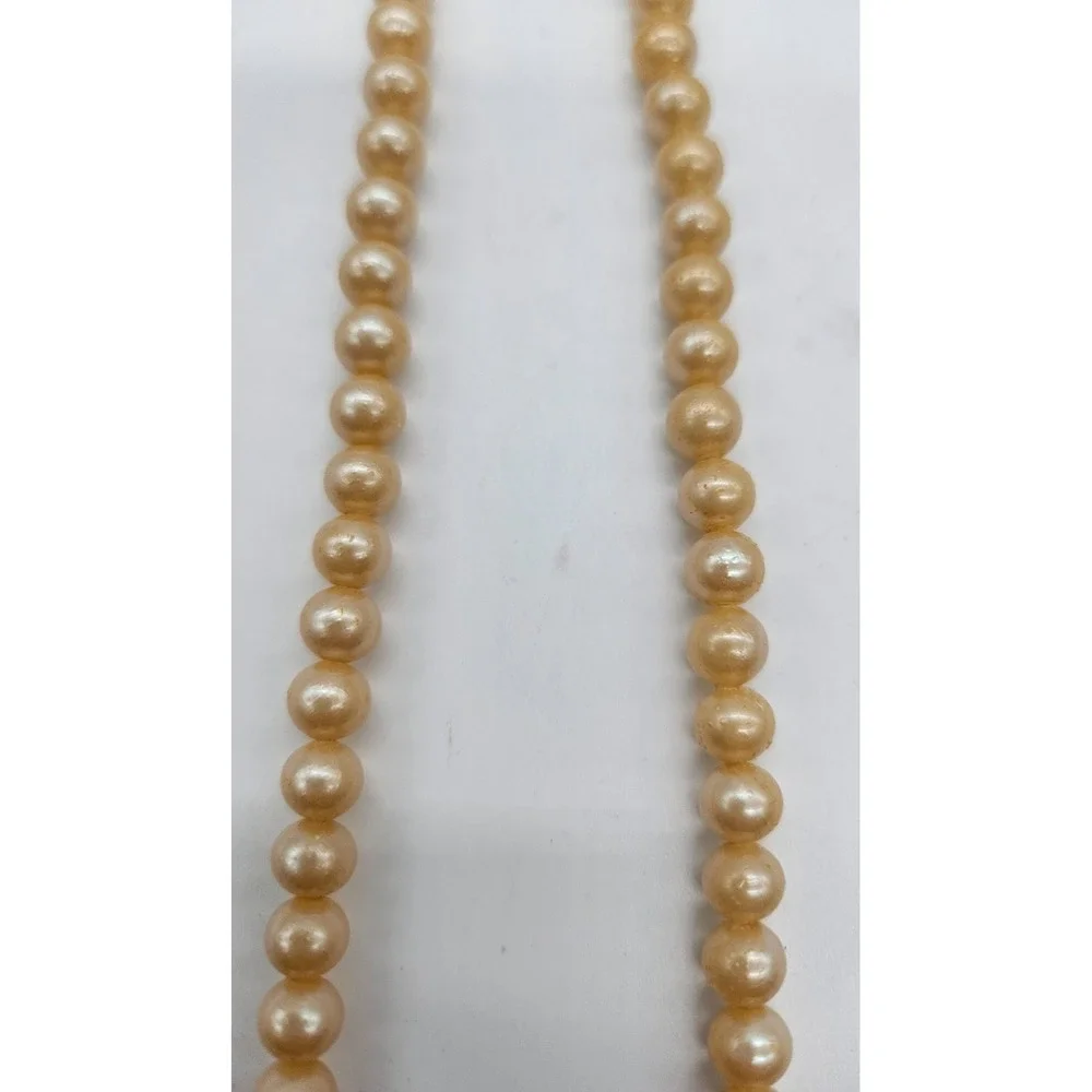 Vintage Japan Faux Pearl Necklace Champagne Single Strand Knotted Choker 15